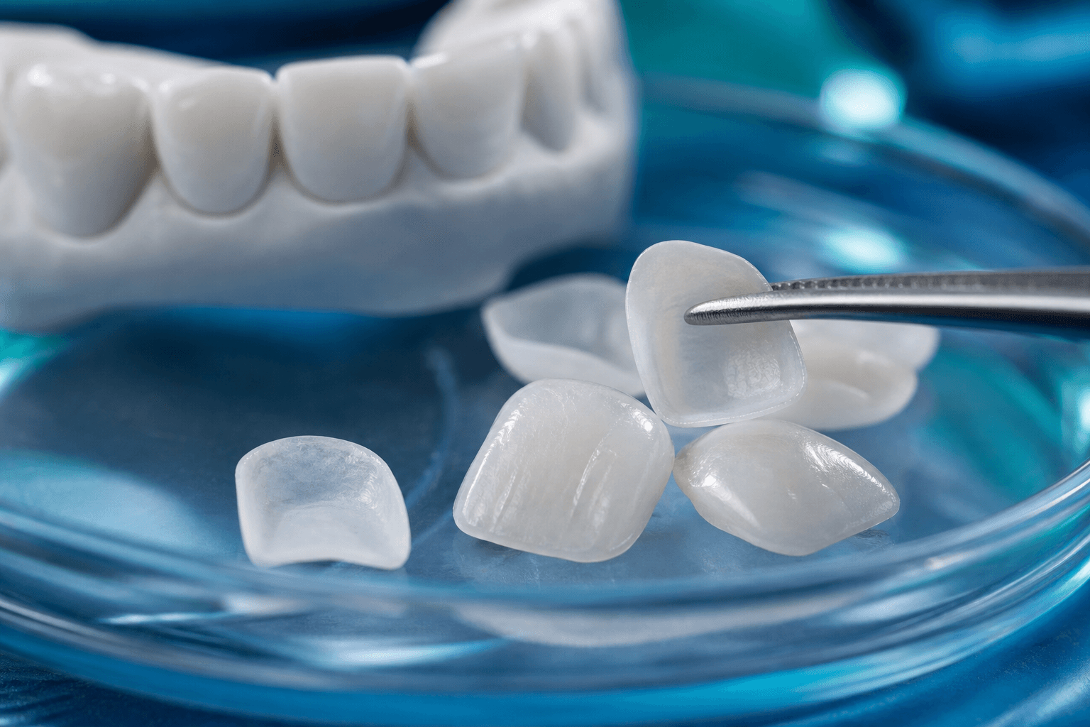 Dettaglio delle lamine in ceramica per faccette dentali